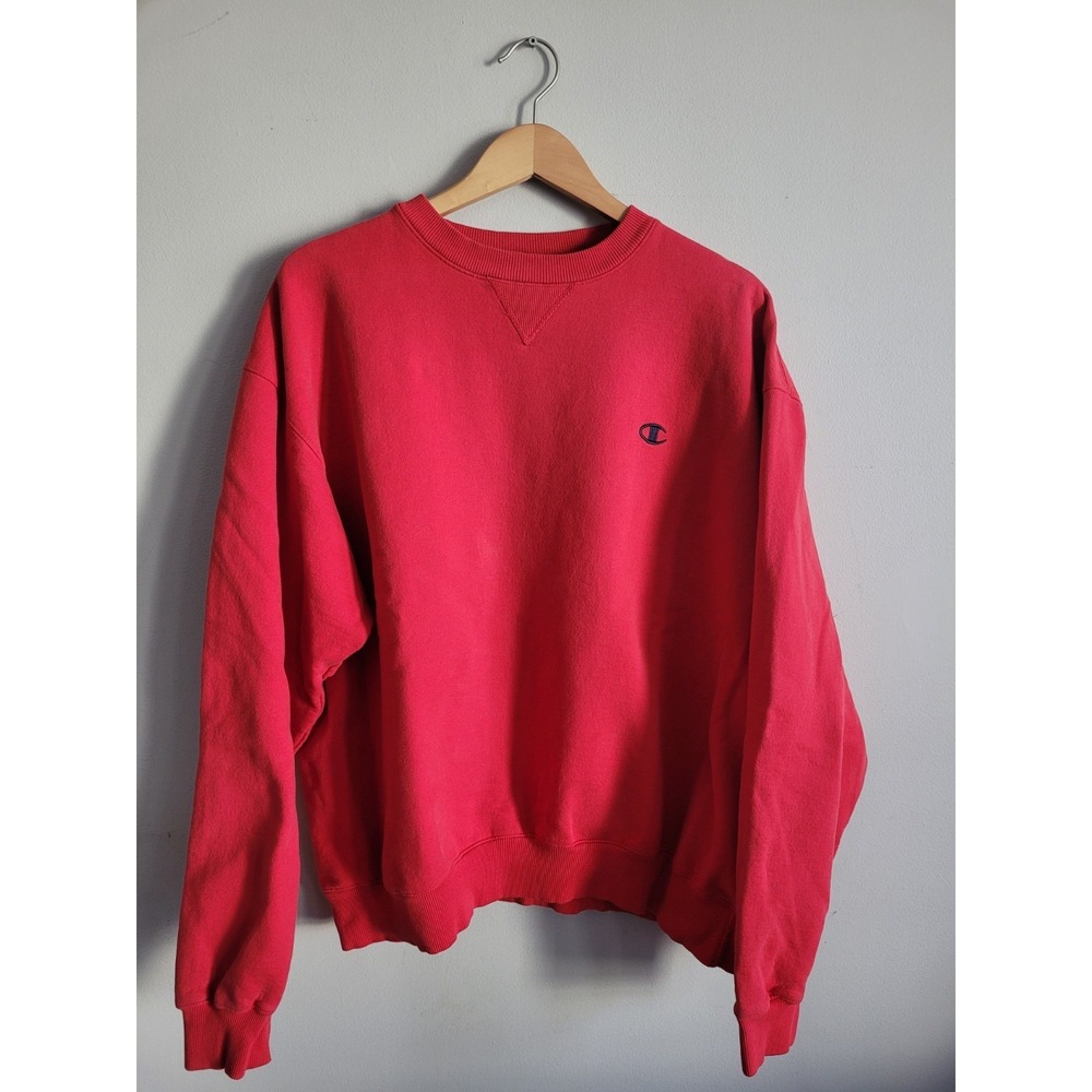 VINTAGE Champion‎ Sm Logo Red Crewneck Sweater sz X-Large Men Adult